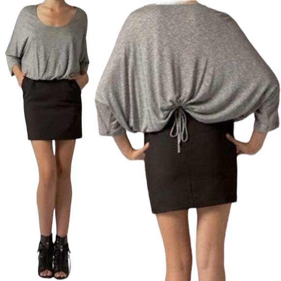 Black Halo Gwen Blouson Tie Back Mini Dress Gray Black Size XS - Picture 2 of 10